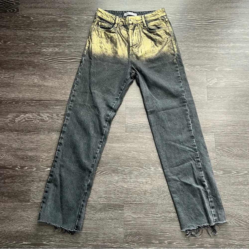 Zara Z1975 High-Waisted Straight-Leg Foil Jeans